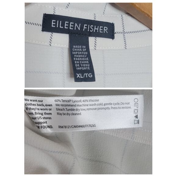 Eileen Fisher Windowpane Ivory Point Collar Lightweight Button Down Shirt✨️XL - Picture 4 of 10